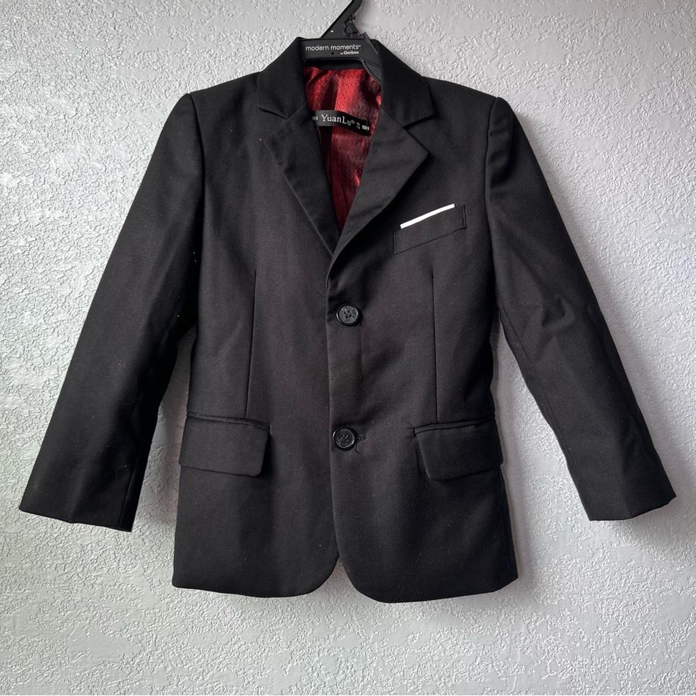 Toddler Boys Black Blazer Jacket YuanLu Formal Suit Coat W/ Satin Lining Size 4T